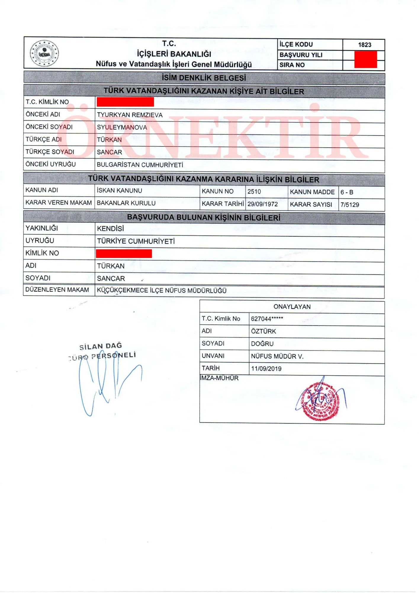 İsim denklik belgesi